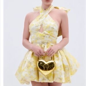 AKIRA THE TOPIC AND TOP PICK BROCADE MINI DRESS IN YELLOW Size 1X1X